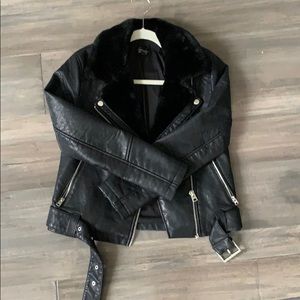Topshop Faux Leather Jacket with Fur